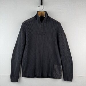 Vtg Polo Jeans Co Ralph Lauren Men's L Military 1/4 Zip Ribbed Knit Sweater Gray